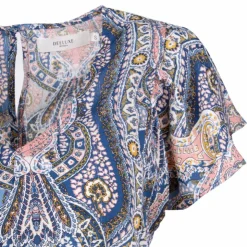 DEELUXE 74 Blouse manches à volants motif cachemire col v Femme BLEU Best