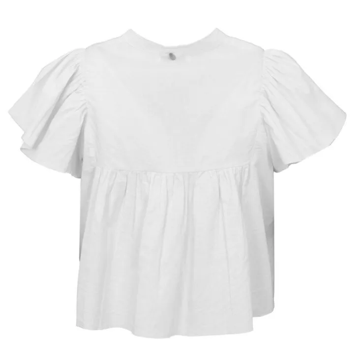 ANTIK BATIK Blouse manches courtes à volants hita col fermé avec bouton Femme BLANC Best