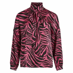 VILA Blouse manches longues imprimé zèbre col lavallière Femme NOIR