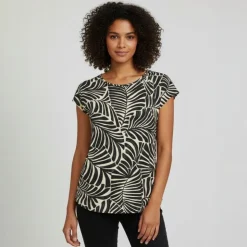 ONLY Blouse nova col rond imprimé feuilles fermeture à bouton Femme NOIR Online