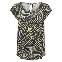 ONLY Blouse nova col rond imprimé feuilles fermeture à bouton Femme NOIR Online