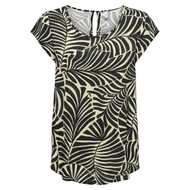 ONLY Blouse nova col rond imprimé feuilles fermeture à bouton Femme NOIR Online