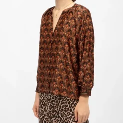 LA PETITE ETOILE Blouse romano bonti imprimé graphique Femme NOIR