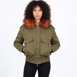 THE NEW DESIGNERS Blouson à capuche fourrure noir Femme KAKI Sale