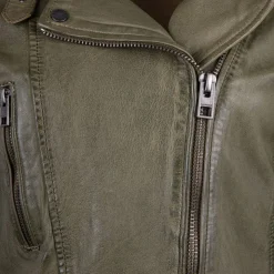 OAKWOOD Blouson style perfecto en cuir Femme KAKI
