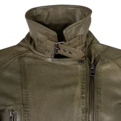 OAKWOOD Blouson style perfecto en cuir Femme KAKI