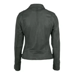 OAKWOOD Blouson style perfecto en cuir Femme VERT Sale