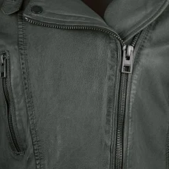 OAKWOOD Blouson style perfecto en cuir Femme VERT Sale