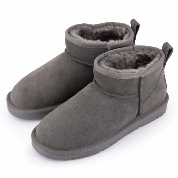 KELARA Boots basses fourrées tige cuir doublées synthétique Femme GRIS Hot