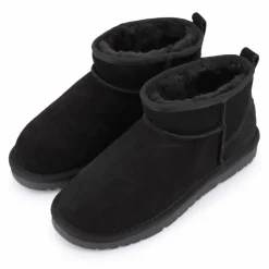 KELARA Boots basses fourrées tige cuir doublées synthétique Femme NOIR Outlet