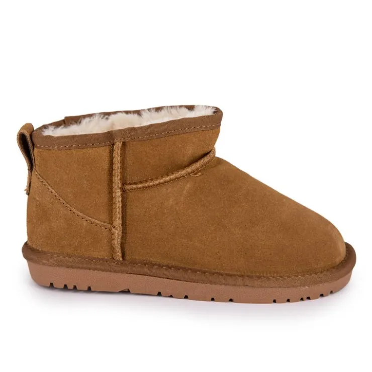 KELARA Boots en cuir fourrées ultra-mini fille Enfant MARRON Outlet