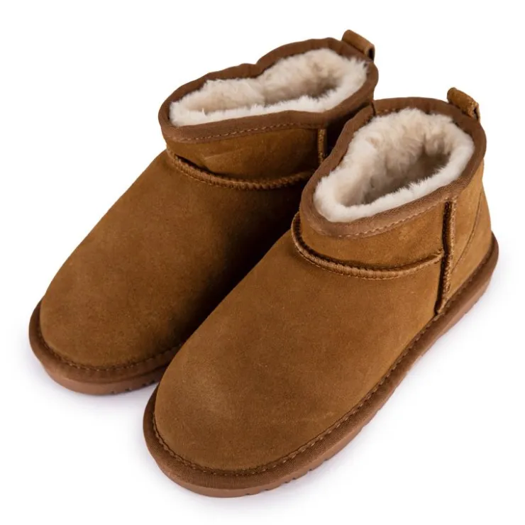 KELARA Boots en cuir fourrées ultra-mini fille Enfant MARRON Outlet