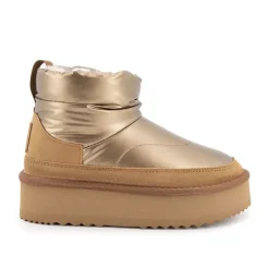 KELARA Boots mi haute bi matière fausse fourrure Femme BEIGE Hot