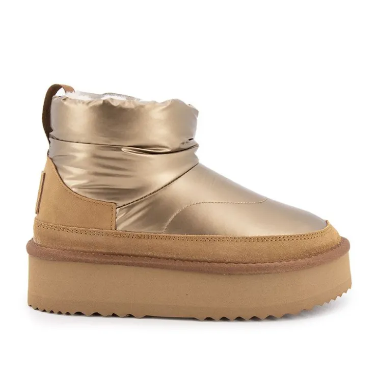 KELARA Boots mi haute bi matière fausse fourrure Femme BEIGE Hot