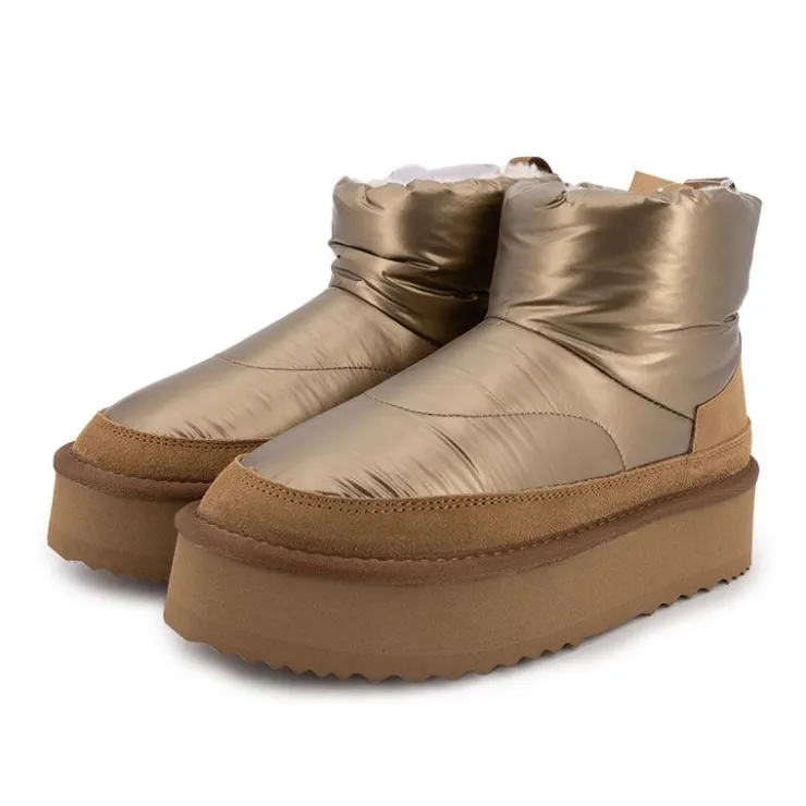 KELARA Boots mi haute bi matière fausse fourrure Femme BEIGE Hot