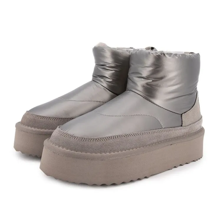 KELARA Boots mi haute bi matière fausse fourrure Femme GRIS