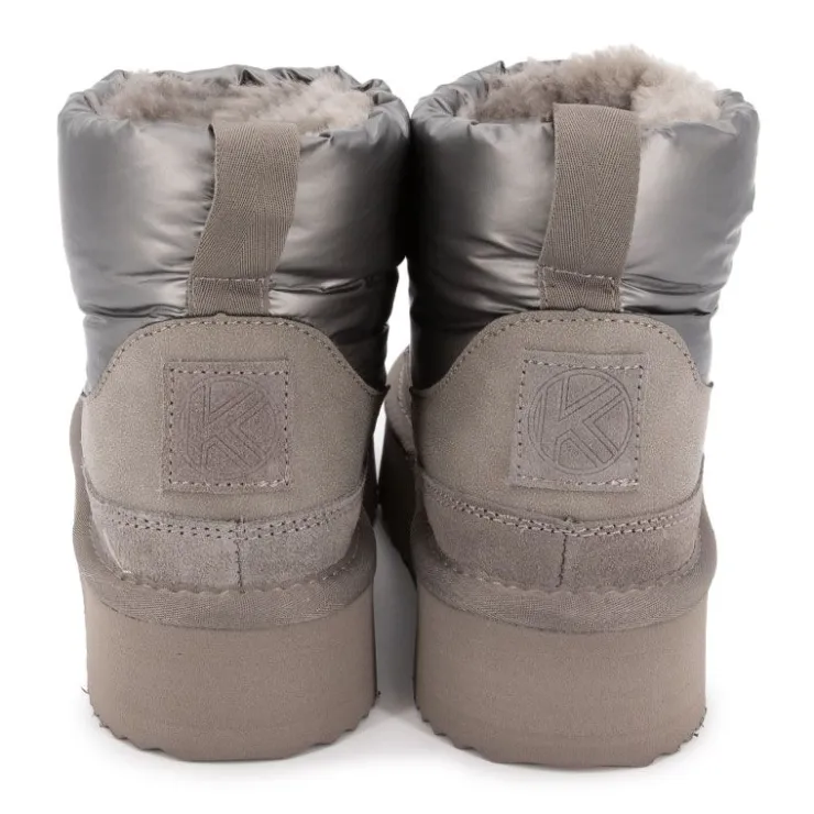 KELARA Boots mi haute bi matière fausse fourrure Femme GRIS