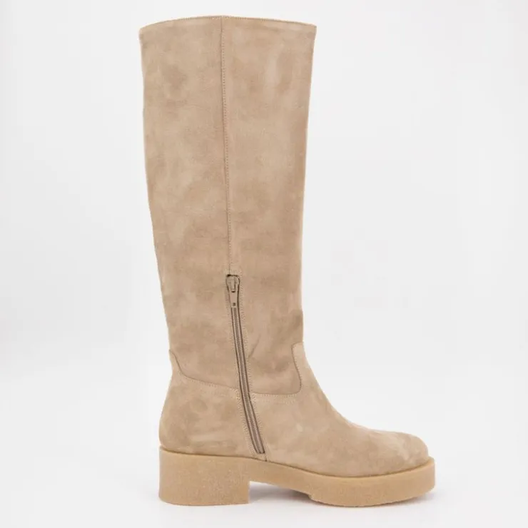EXIT Bottes hautes daim avec zip sukumia Femme BEIGE Discount