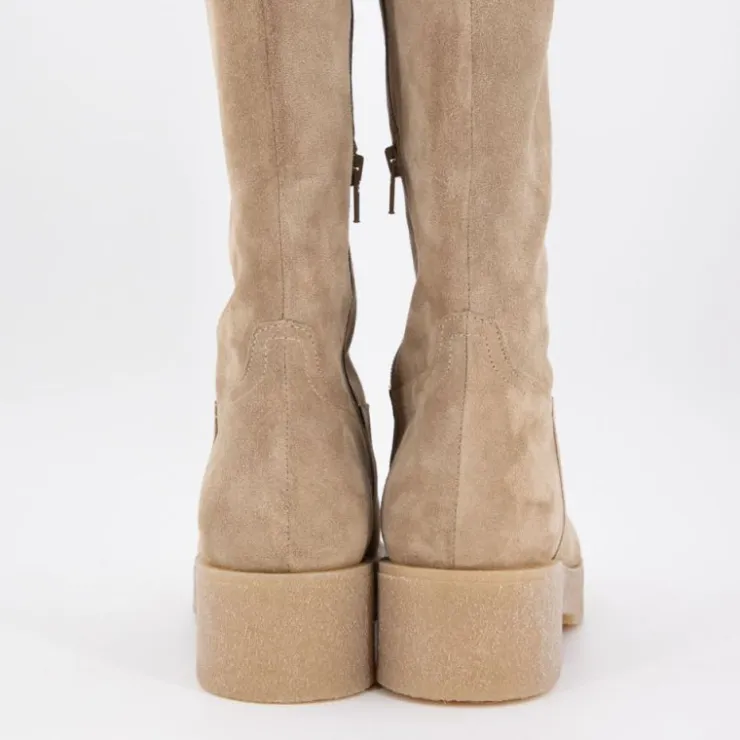 EXIT Bottes hautes daim avec zip sukumia Femme BEIGE Discount