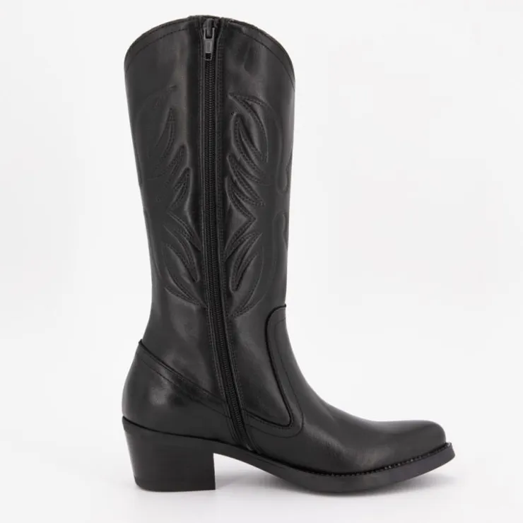 PATRICIA MILLER Bottes santiag es avec motif ailes surpiquées cuir Femme NOIR