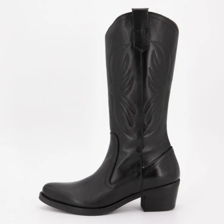 PATRICIA MILLER Bottes santiag es avec motif ailes surpiquées cuir Femme NOIR