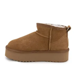 KELARA Bottines à plateforme cuir fourrée Femme MARRON Clearance