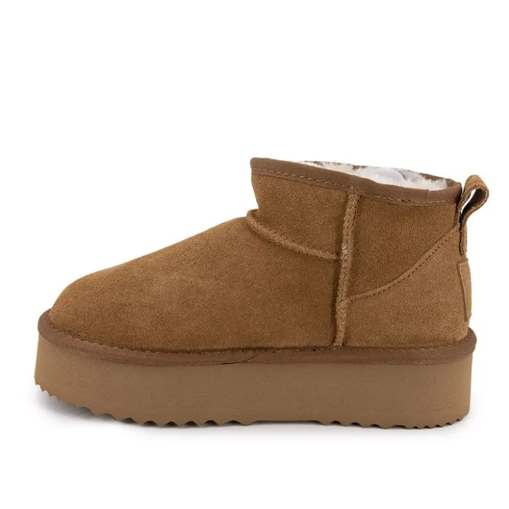 KELARA Bottines à plateforme cuir fourrée Femme MARRON Clearance