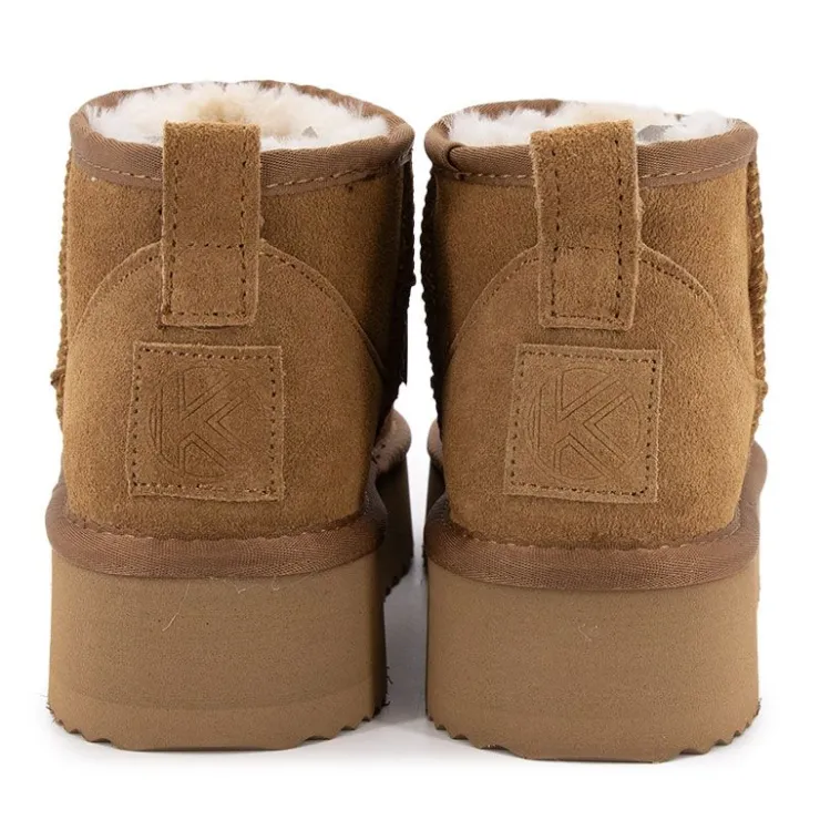 KELARA Bottines à plateforme cuir fourrée Femme MARRON Clearance