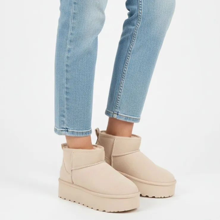 KELARA Bottines à plateforme cuir fourrée Femme BEIGE