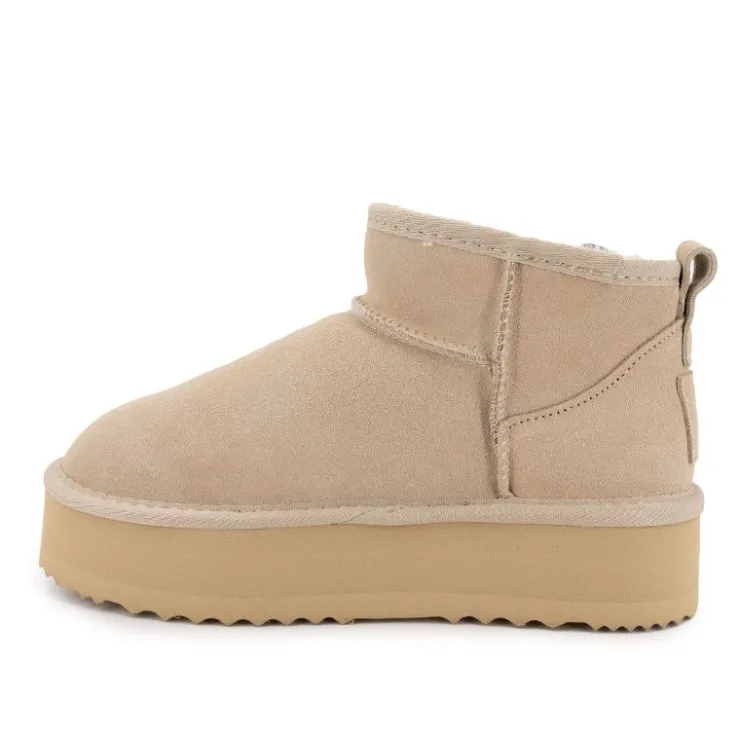 KELARA Bottines à plateforme cuir fourrée Femme BEIGE