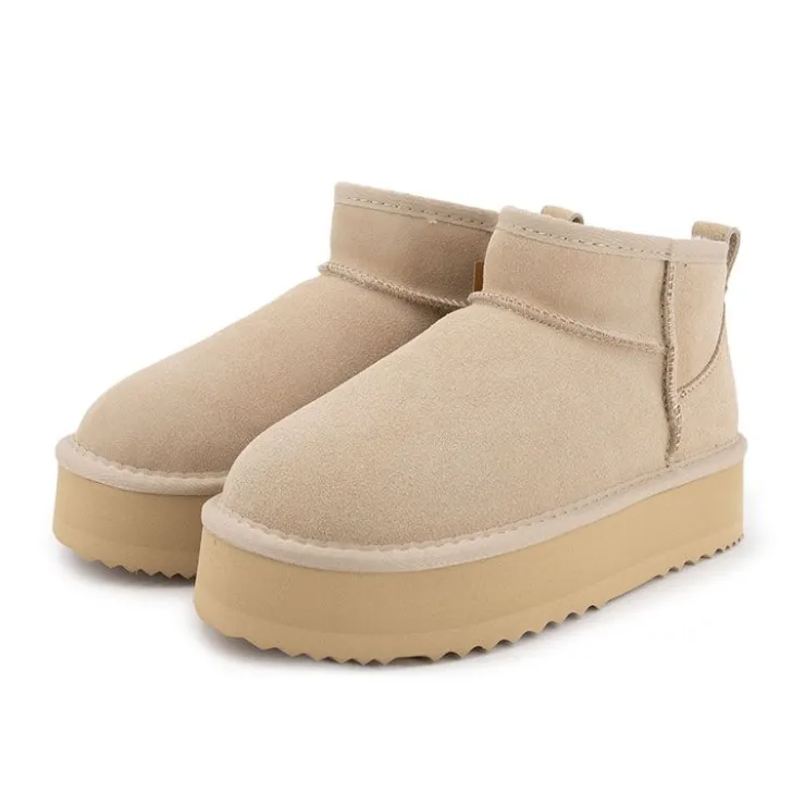 KELARA Bottines à plateforme cuir fourrée Femme BEIGE