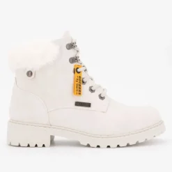 DOCKERS BY GERLI Bottines à zip crème effet nubuk ice avec fausse fourrure lacets décoratifs Femme BLANC ECRU Best