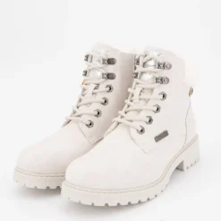 DOCKERS BY GERLI Bottines à zip crème effet nubuk ice avec fausse fourrure lacets décoratifs Femme BLANC ECRU Best