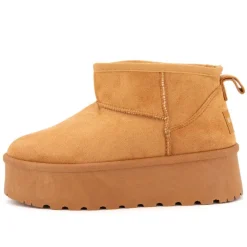 BURTON OF LONDON Bottines courtes Janina fausse fourrure Femme MARRON CLAIR New