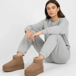 BURTON OF LONDON Bottines courtes Janina fausse fourrure Femme MARRON Clearance