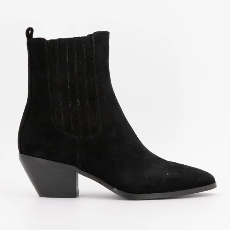 ELWIN Bottines cuir à talons carrés daim Femme NOIR
