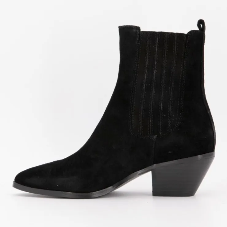 ELWIN Bottines cuir à talons carrés daim Femme NOIR