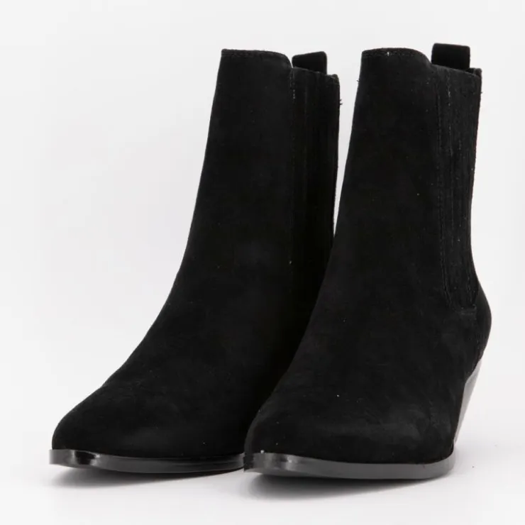 ELWIN Bottines cuir à talons carrés daim Femme NOIR