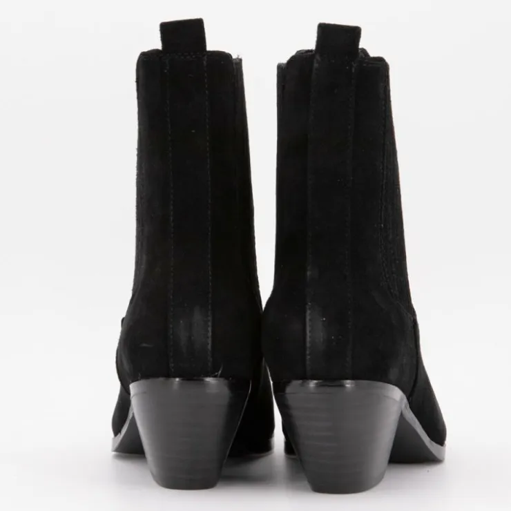 ELWIN Bottines cuir à talons carrés daim Femme NOIR