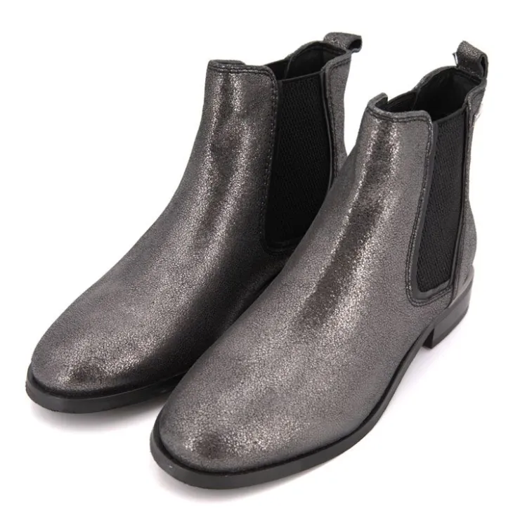 LES TROPEZIENNES PAR M.BELARBI Bottines cuir brillantes Myla élastique Femme ARGENT Best