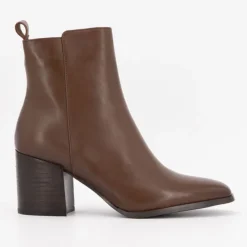 ELWIN Bottines cuir lisse à talons carrés Femme MARRON Clearance