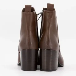 ELWIN Bottines cuir lisse à talons carrés Femme MARRON Clearance