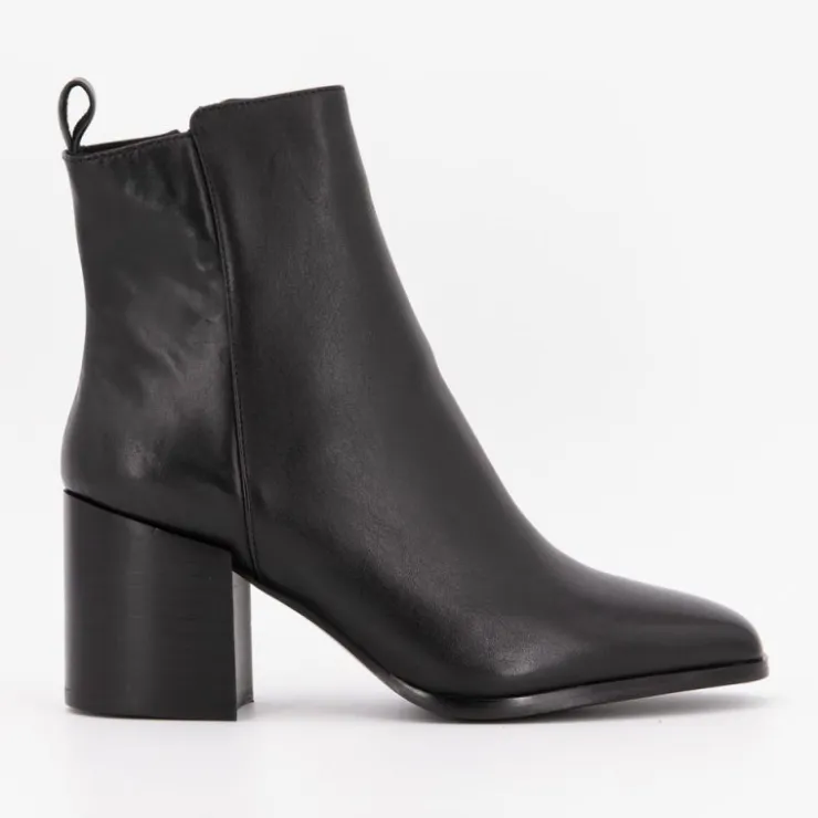 ELWIN Bottines cuir lisse à talons carrés Femme NOIR