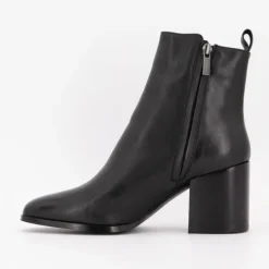 ELWIN Bottines cuir lisse à talons carrés Femme NOIR