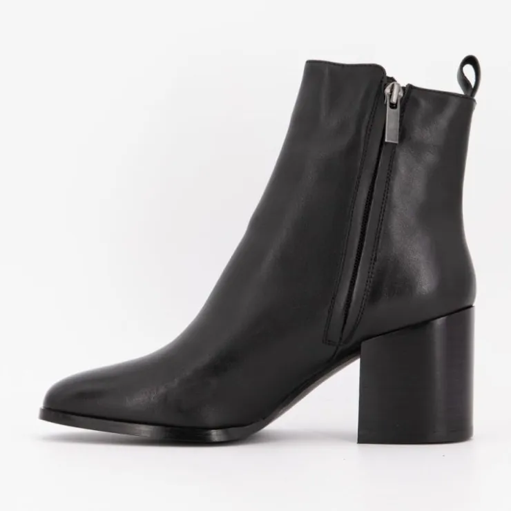 ELWIN Bottines cuir lisse à talons carrés Femme NOIR