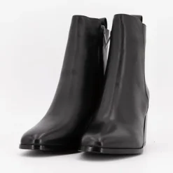 ELWIN Bottines cuir lisse à talons carrés Femme NOIR