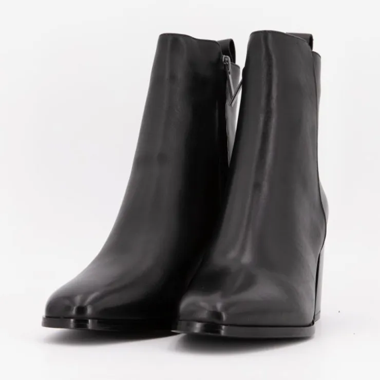 ELWIN Bottines cuir lisse à talons carrés Femme NOIR