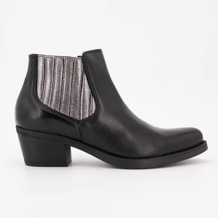 PATRICIA MILLER Bottines cuir lisse avec empiècement métalissé Femme NOIR Clearance