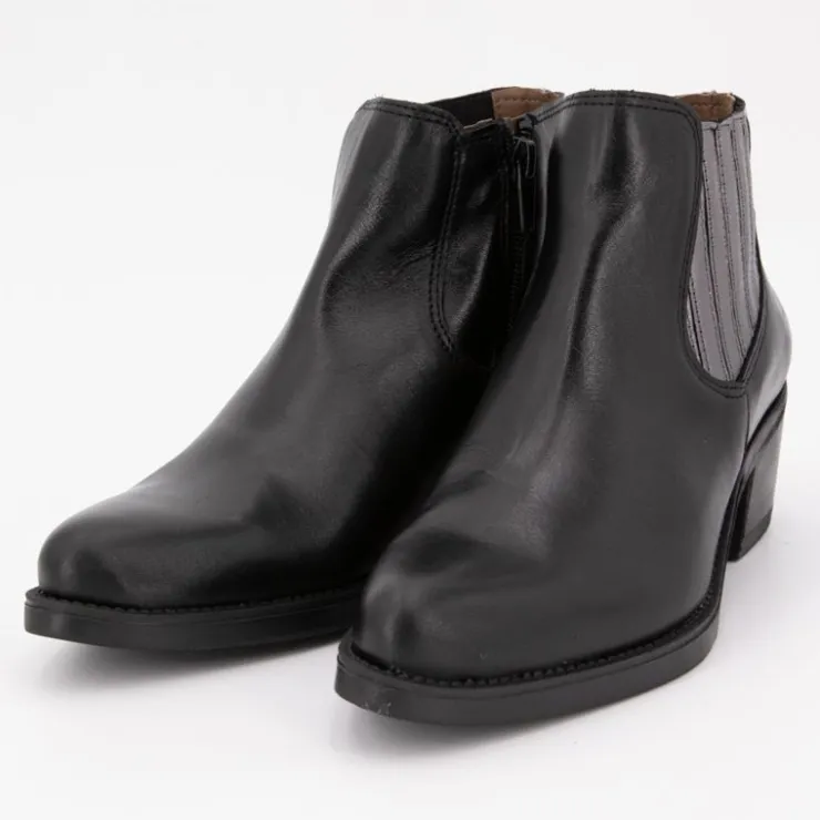 PATRICIA MILLER Bottines cuir lisse avec empiècement métalissé Femme NOIR Clearance