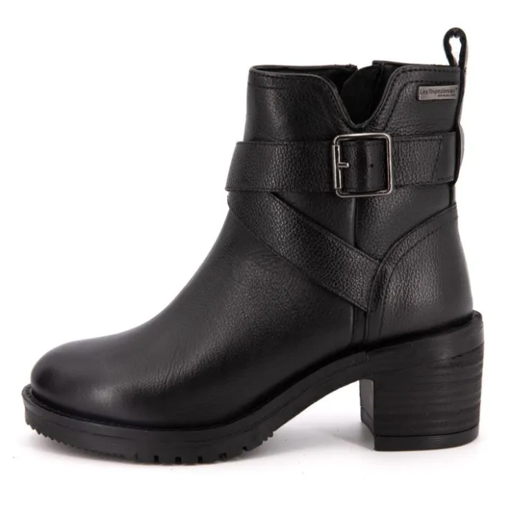 LES TROPEZIENNES PAR M.BELARBI Bottines cuir Mell motard à boucles Femme NOIR Hot